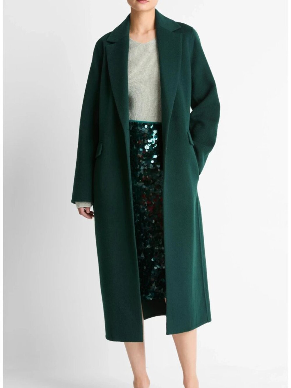 Vince Classic Juniper Single-Breasted Wool Blend Coat